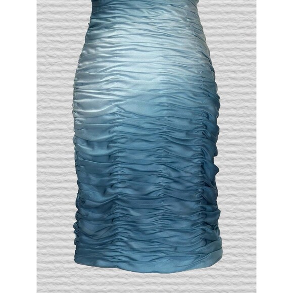 ADRIANNA PAPELL Teal Ombre Ruched Rosette Dress Size 6 Wiggle Party Evening - Picture 3 of 10